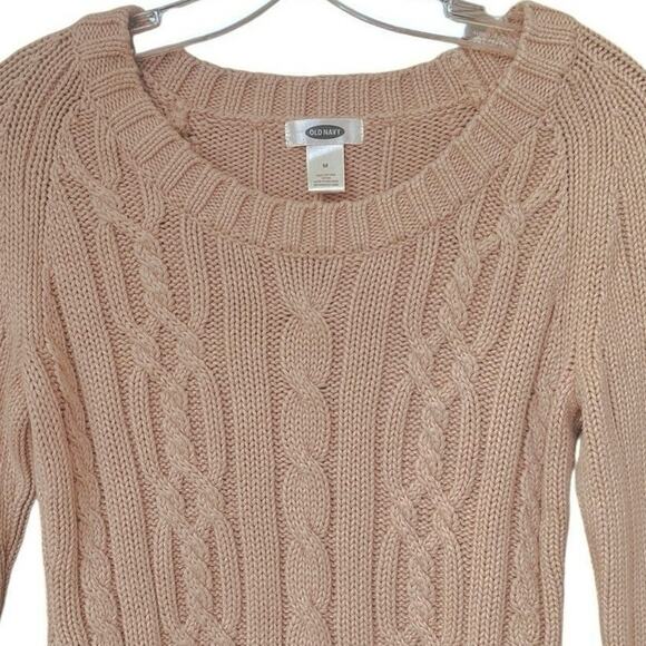 Vintage Old Navy Cable Knit Sweater 100% Cotton 3/4 Sleeves Size Medium Tan - Picture 9 of 15